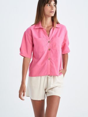 Рубашка с коротким рукавом свободного кроя Defacto розовая