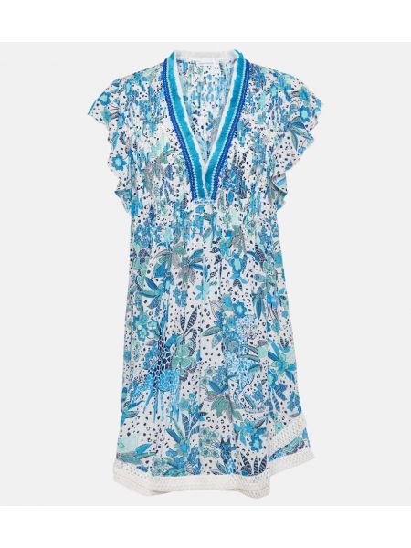 Kvetinové šaty s volánmi Poupette St Barth modrá