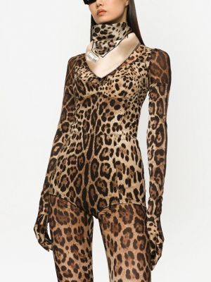 Raštuotas šilkinis šalikas leopardinis Dolce & Gabbana smėlinė