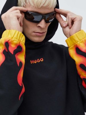 Pamučna hoodie s kapuljačom Hugo crna