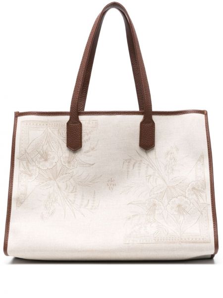 Φλοράλ τσάντα shopper με σχέδιο Eleventy καφέ