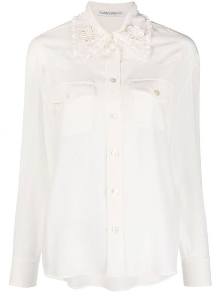 Копринена риза на цветя Alessandra Rich бяло
