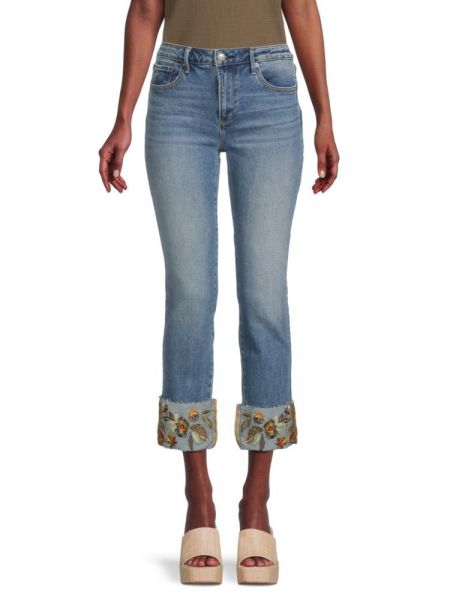 Прямые джинсы Colette с цветочным принтом и манжетами Driftwood, Light Wash