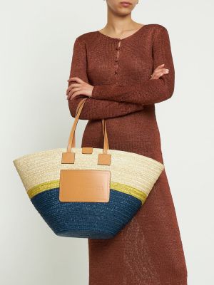 Pruhovaná bavlněná kožená shopper kabelka Etro