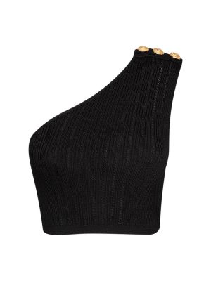Haut en viscose en tricot asymétrique Balmain noir