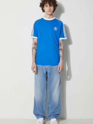 Slim fit bavlněné tričko s aplikacemi Adidas Originals modré