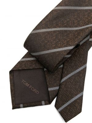 Jedwabny krawat w paski Tom Ford brązowy