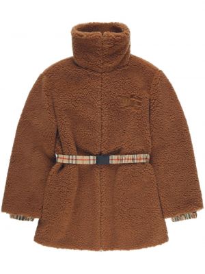 Palton de blană cu broderie din fleece Burberry maro