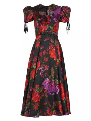 Шелковое платье миди в цветочек с принтом Rodarte черное