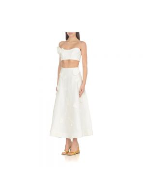 Falda larga de lino de flores con estampado Zimmermann blanco