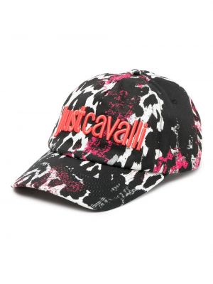 Czarna haftowana czapka z daszkiem z nadrukiem w panterkę Just Cavalli