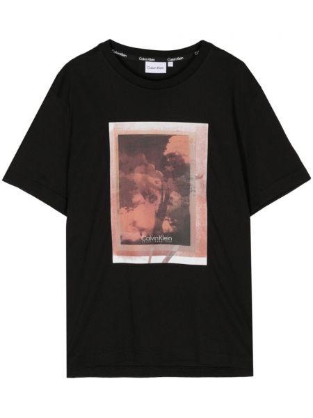 Tričko s potlačou s okrúhlym výstrihom Calvin Klein čierna