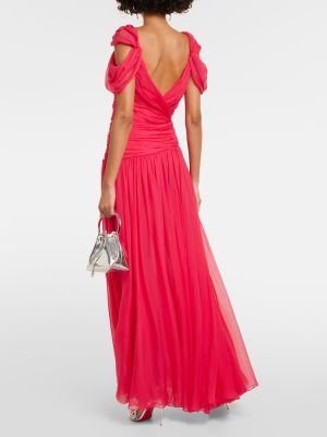 Jedwabna sukienka długa szyfonowa drapowana Oscar De La Renta różowa