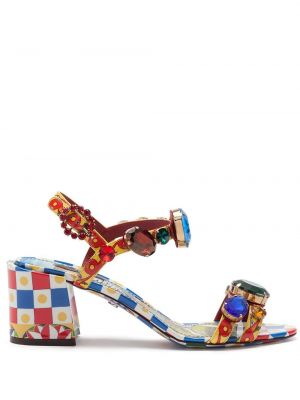 Кожени сандали с принт Dolce & Gabbana синьо