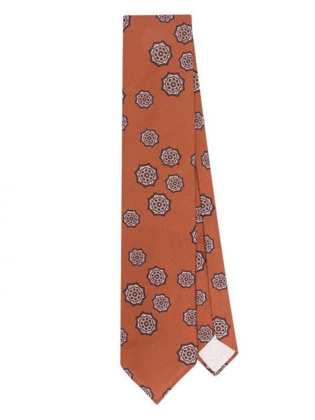 Svilena kravata s potiskom z abstraktnimi vzorci Lardini rjava