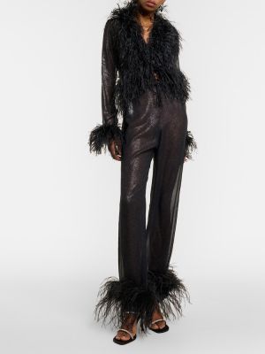 Pantalones rectos con plumas bootcut de plumas Oséree negro