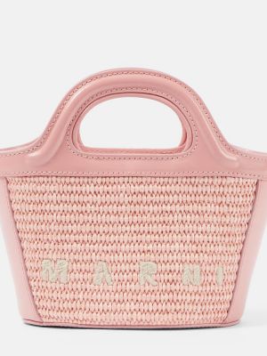 Δερμάτινη τσάντα shopper Marni ροζ