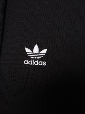 Csíkos pamut cipzáras kapucnis melegítő felső Adidas Originals fekete