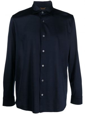 Βαμβακερό σατέν πουκάμισο Moorer μπλε