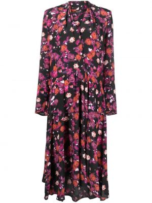 Květinové hedvábné dlouhé šaty s výstřihem do v Isabel Marant - černá