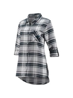 Фланелевая ночная рубашка на пуговицах с длинным рукавом Unbranded серая