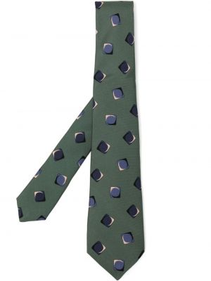 Cravată de mătase cu imagine cu imprimeu geometric Kiton verde