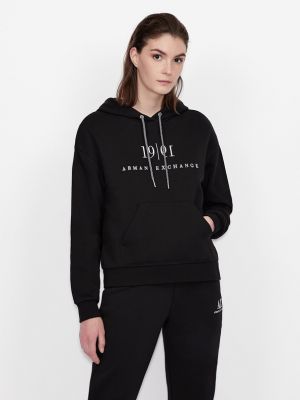 Poliészter kapucnis pamut felső Armani Exchange - fekete
