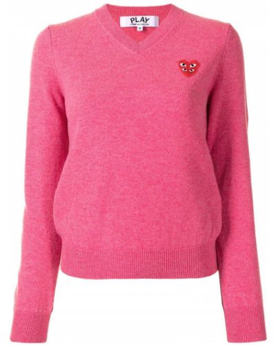 Bavlněný svetr se srdcovým vzorem Comme Des Garçons Play růžový