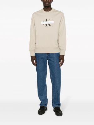 Bluza bawełniana z nadrukiem Calvin Klein Jeans beżowa