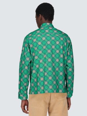 Bombažna srajca iz rebrastega žameta s karirastim vzorcem Erl zelena