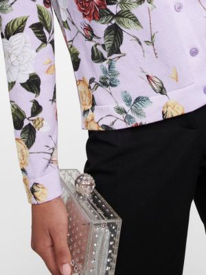 Cardigan en coton à fleurs Oscar De La Renta violet