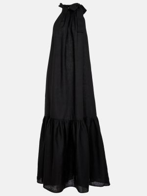 Черное льняное длинное платье Asceno