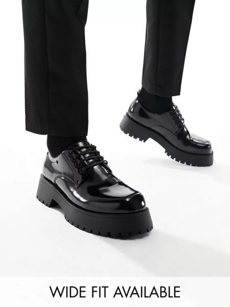 Кожаные туфли на шнуровке из искусственной кожи Asos черные