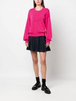 Haftowany sweter bawełniany Pinko różowy