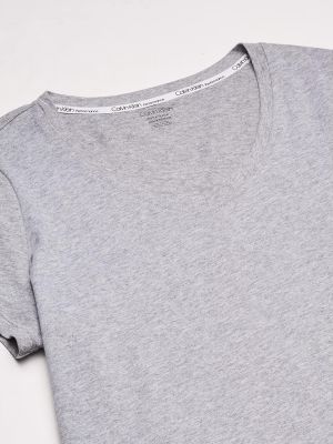 Хлопковая футболка с жемчугом с v-образным вырезом Calvin Klein серая