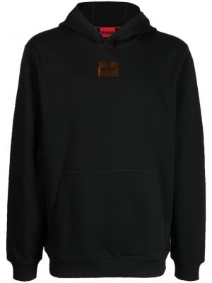 Kokvilnas kapučdžemperis ar apdruku Hugo melns