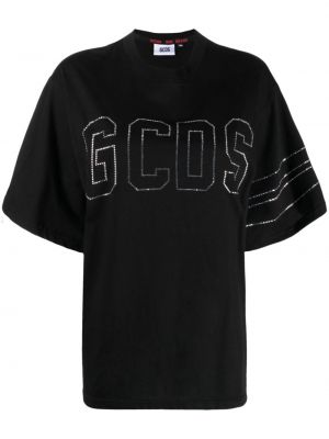 Medvilninis marškinėliai su kristalais Gcds juoda