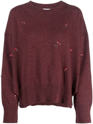 Kašmira džemperis ar izšuvumiem ar ziediem Barrie sarkans