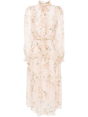 Midi šaty s volánmi Zimmermann ružová