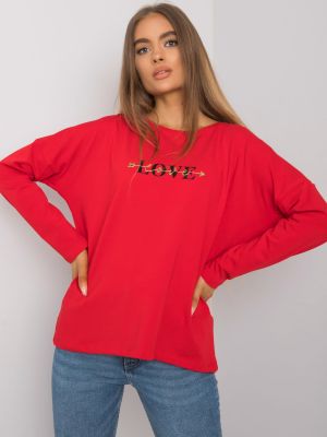 Kokvilnas t-krekls ar garām piedurknēm Fashionhunters sarkans
