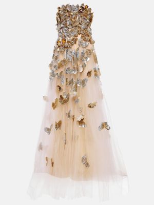 Sukienka długa tiulowa Oscar De La Renta złota
