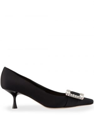 Pantofi cu toc din satin cu cataramă de cristal Sergio Rossi negru