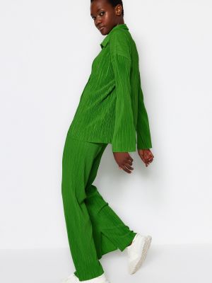Costum cu nasturi tricotate plisat Trendyol verde