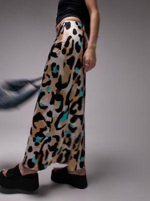 Леопардовая атласная юбка миди с принтом Topshop