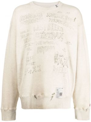 Пуловер с протрити краища с принт Maison Mihara Yasuhiro бежово