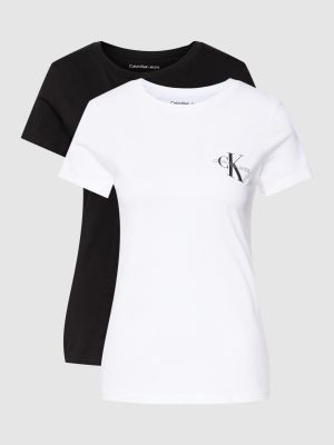 Koszulka slim fit z nadrukiem Calvin Klein Jeans czarna