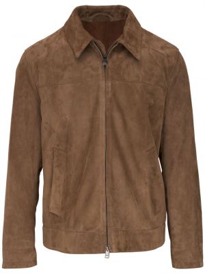 Kožna jakna s patentnim zatvaračem Brioni smeđa
