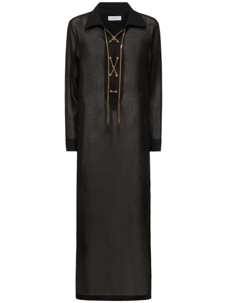Haljina s vezicama s čipkom od krep Michael Kors Collection crna