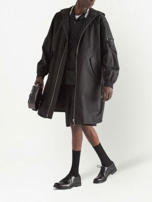 Manteau en nylon à capuche Prada noir