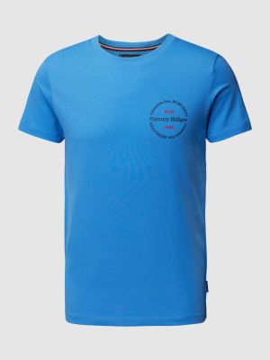 Koszulka slim fit bawełniana z nadrukiem Tommy Hilfiger niebieska